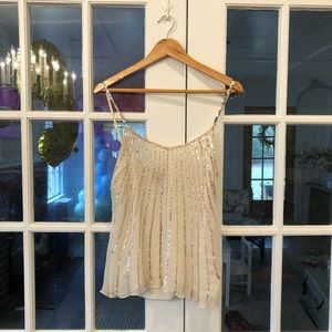 Cream and Gold Woven Spaghetti Strap Top